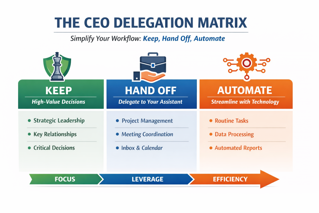 The CEO Delegation Matrix Keep Hand Off Automate